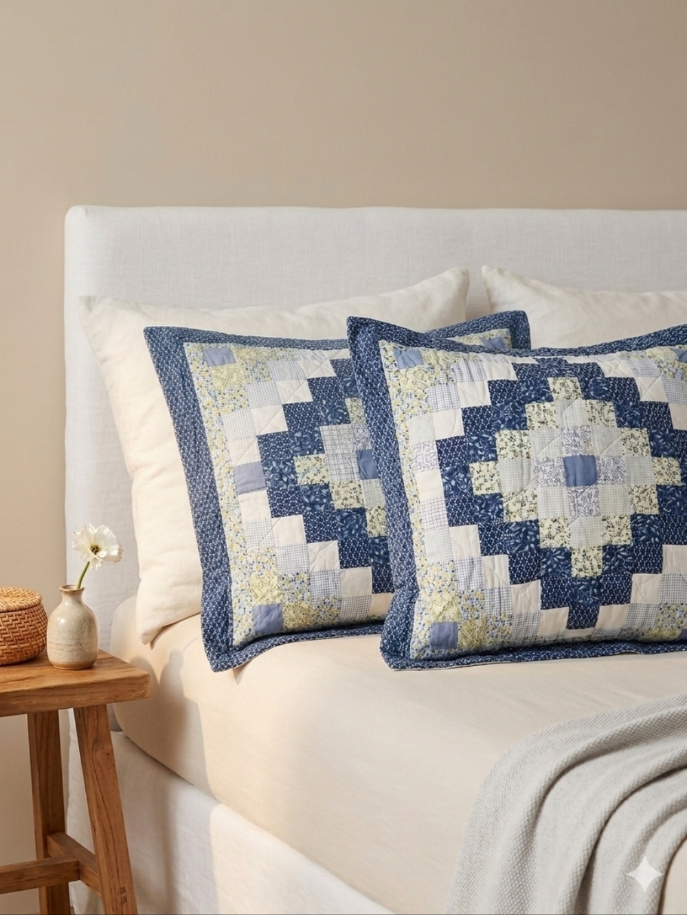 ​Handmade Floral Patchwork Quilted Pillow Sham Set of 2 Standard Cottagecore